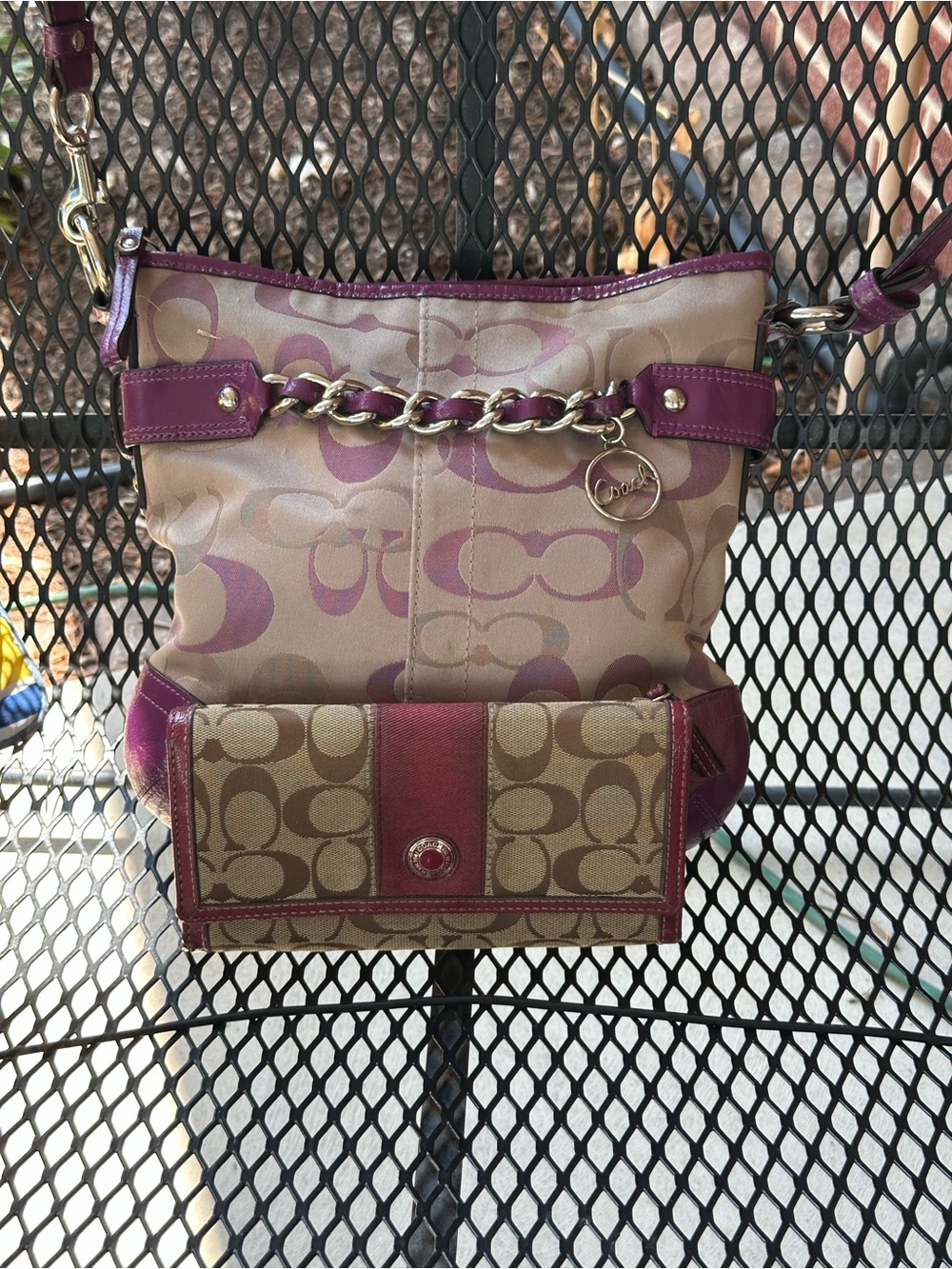 Coach Beige Signature Crossbody with Berry Trim